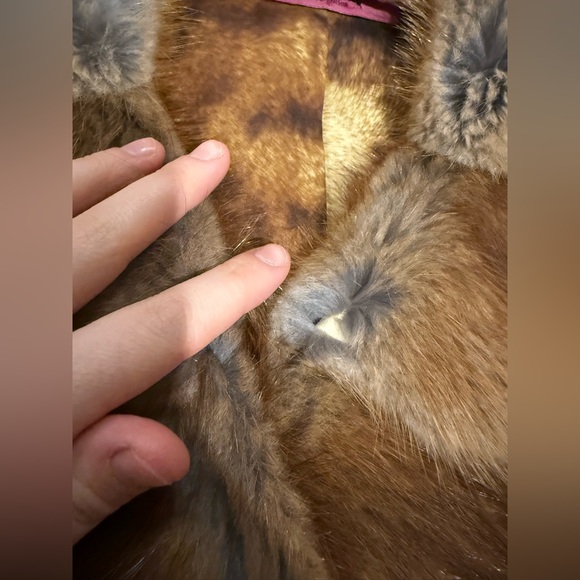 Cow Print, Brown Real Leather Jacket/Blazer With Fur Trim - Picture 9 of 9